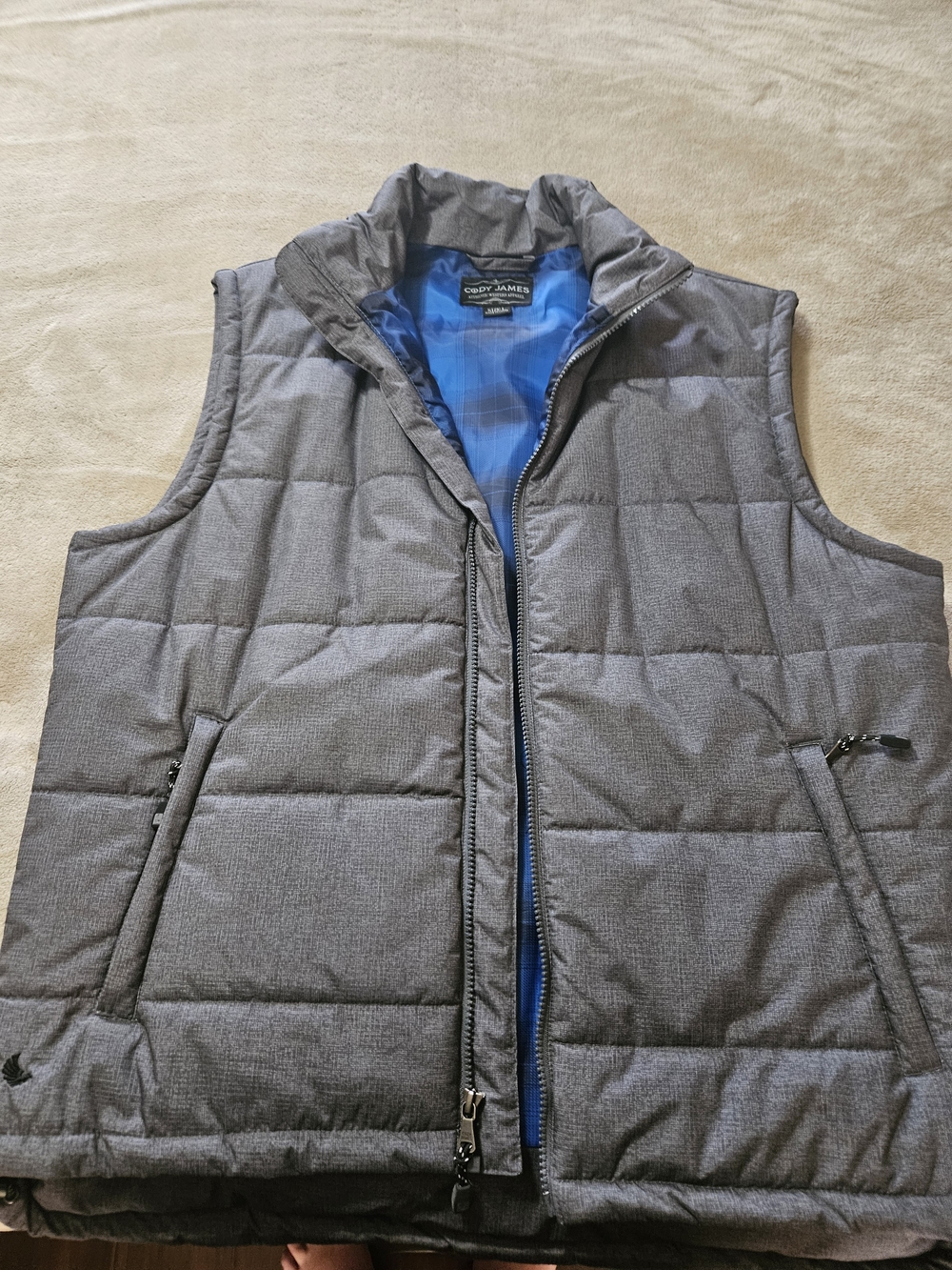 Cody James Gray Quilted Men's Puffer Vest with Blue Lining